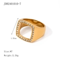 Gold plated 18K stainless steel square hollow ring with cubic zirconia size 7 - #7 / Gold Hollow Square (JDR2401010-7)