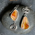 Retro asymmetric geometric orange enamel drop earrings with hollow spiral silver metal - S531 Asymmetric Agate