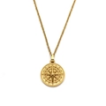 Vintage gold compass pendant necklace in stainless steel for women on white background - Gold