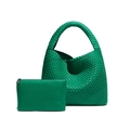 Bright green woven leather hobo bag and small zipper pouch set in signature intrecciato style - Leaf Green