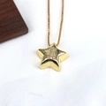 Detailed view of a gold star pendant with an inlaid diamond letter I on a snake chain - Letter I