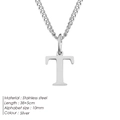 Minimalist silver stainless steel necklace with letter T pendant on flat link chain - Letter Style(T) (CDNP014) / Silver