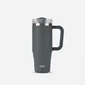 Detail view of TYESO 40oz stainless steel tumbler with ergonomic handle and spill-proof lid - Premium Grey