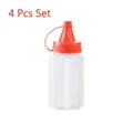 Set of 4 transparent squeeze bottles with orange lids for kitchen or BBQ seasoning - 4Pcs Squeeze Bottles / Red