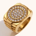 Anillo hip hop cuadrado para hombre bañado en oro de 18K con pavé de cristales finos - US 9 / Dorado