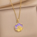 Collana vintage dorata con ciondolo floreale rotondo viola e giallo stile Monet - Loto Rotondo - Viola (A20)