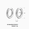 Orecchini a cerchio in acciaio inox argento 18k da 4mm con dimensioni dettagliate - 4mm di Diametro del Filo / Argento