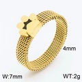Gold mesh band ring featuring a decorative flower motif with detailed size dimensions - Ring (KR105241-GC) / Silver