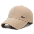 Casual khaki cotton baseball cap for men featuring a metallic side logo and curved brim - Adjustable / Khaki
