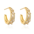 Detailed view of gold plated C-shaped earrings with micro-pave cubic zirconia crystals - Gold-White Stone