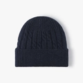 Classic navy blue cable knit beanie with thick ribbed cuff for winter warmth - One Size / Navy Blue