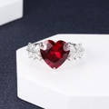 S925 sterling silver heart ring with red carbon diamond on a white hexagonal stand - US 5 / Silver Setting Red Main Stone (CBJZ318)