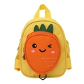 Cute yellow canvas children backpack featuring a cartoon carrot front pocket for preschool - Carrot Style / Yellow