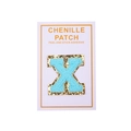 Self-adhesive blue chenille letter X patch with gold glitter edge for DIY garments - Light Blue Letter X