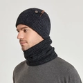 Set invernale da uomo con cappello e scaldacollo in maglia grigio scuro melange caldo - Nero
