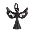 Minimalist black alloy angel wing pendant with four symmetrical clear zircon crystals - Winged Angel / Black