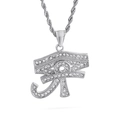 Hip hop evil eye pendant necklace with crystals on twisted rope chain in silver finish - Silver Eye of Horus Style (KP79824-K)