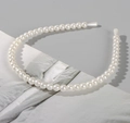 Three-piece set of elegant handmade white pearl headbands for women with glossy finish - 6mm Even Pearl Headband