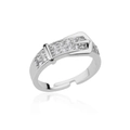 Silver belt buckle open ring featuring sparkling zircon stones with adjustable band size - Adjustable Open / Silver Belt Buckle Inlaid Style (P5224359)