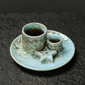 Ceramic candle holder set in cyan blue with brown speckled glaze and star incense burner - Kiln Blue