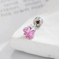 Pentagram roze edelsteen oorknopje met zilveren schroefsluiting en sterontwerp - Roze Ster (Per Stuk)