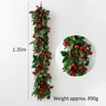 1.35m Christmas garland with dense pine needles, red berries and holiday ornaments - 135CM PE Leaf Mixed Red Berry Garland (With Lights)