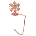 Rose gold metal snowflake stocking holder hook for fireplace decor on white background - Snowflake / Rose Gold
