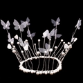 Elegant white butterfly crown with pearls and mesh lace for birthday cake decoration - White Wire Butterfly Pearl Round