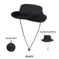 Packable black waterproof sun hat for hiking with adjustable windproof cord and carry pouch - One Size (54-58cm) / Black