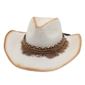 Men's western straw cowboy hat with bohemian fringe band and vintage gradient finish - One Size(56-58cm) / White (With Coffee Tassels)