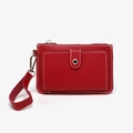 Slim red PU leather coin purse with front snap pocket and matching wrist strap - Red (Plain)