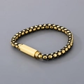 Pulsera de cuerda negra trenzada para hombre con cuentas y detalles de metal dorado - Color Dorado (KB180731-JR)