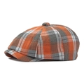 Octagonal newsboy hat featuring orange and grey plaid pattern in a wool-like fabric - One Size 56-58cm / Orange Plaid