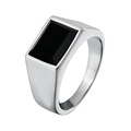 Polished silver stainless steel signet ring for men with a large rectangular black gem - Silver Steel Rectangular Black Stone