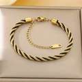 18K gold plated stainless steel twisted rope bracelet in black and gold finish - Black Gold Silk Style (KB203214-SP)