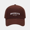Detailed close-up of BROOKLYN embroidery on dark coffee cotton baseball cap - Adjustable / Dark Brown