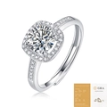 Square halo moissanite S925 silver ring with adjustable open band and side diamonds - R10875 Moissanite Style / 1 Carat / 6.5mm (With GRA Certificate)