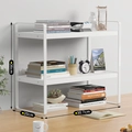 White 2-tier iron kitchen counter shelf in u-shaped frame with dimension markings - 30cm Integrated 2-Tier White Frame + White Board