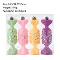 Set of 4 glittery candy-shaped Christmas ornaments in pastel green, pink, yellow, and purple - Candy