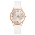 Dettaglio della cassa dell'orologio oro rosa con lunetta in cristallo e cinturino bianco - Solo Orologio Bianco