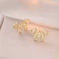Exquisite gold-plated butterfly stud earrings with micro-pave cubic zirconia stones - Butterfly Style (E0328) / Gold