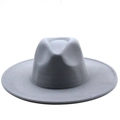 Close-up of grey wool felt fedora hat showing detailed texture and flat brim design - M (56-58cm) / Light Gray