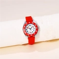 Red silicone strap quartz watch for students with colorful numerals and silver alloy case - Red