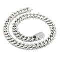Silver cuban link chain with sparkling rhinestone-pave box clasp in hip hop style - Steel Color Necklace(KN200542-KFC)