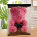 Pink PE foam rose bear with crown and ribbon in a transparent premium gift box - Wedding Bear+40CM Box+Light / Clear Pink