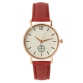 Reloj de cuarzo para mujer con correa de cuero rojo y caja de oro rosa sobre fondo blanco - Rojo