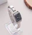 Elegant silver quartz watch with a square black dial and rhinestones for women - WT087 Silver Black Square Roman (NAIDU)