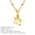 Gold Virgo zodiac sign pendant necklace made of stainless steel jewelry for women - Virgo / Gold