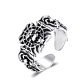 Verstellbarer Ring in Antiksilber mit Löwenkopf und Gothic-Gravur für Herren - Einstellbar Offen / Antik Silber Löwenkopf Stil