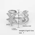 Silver stainless steel marine ring with zircon, starfish, and shell in size 7 - US 7 / Steel Color Starfish Zirconia Style (A867)